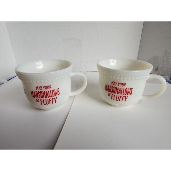 Hallmark 2 Hot Cocoa Mugs White Wide Mouth Marshmallow - Picture 1 of 7